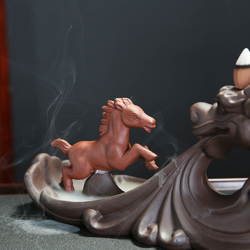 Longma Spiritual Backflow Incense Burner Purple Sand Craft Sandalwood Incense Burner Home Indoor Aromatherapy Burner Creative Ornaments